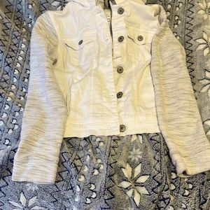 White & light gray hooded denim jacket